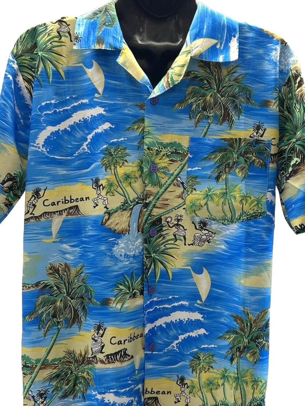 Hawaiian Style SS Button Up Shirt "Tropical Blue" Youth Size 14